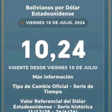 El dólar oficial sube a Bs 10,24 y marca un nuevo incremento para hoy viernes 10 de julio