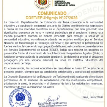IMG-20260719-WA0019 Por los incendios, amplían vacaciones de invierno en todo el departamento de Tarija